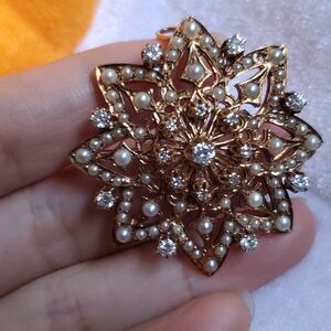 Natural Diamond And Seed Pearls Pendent And Brooch .